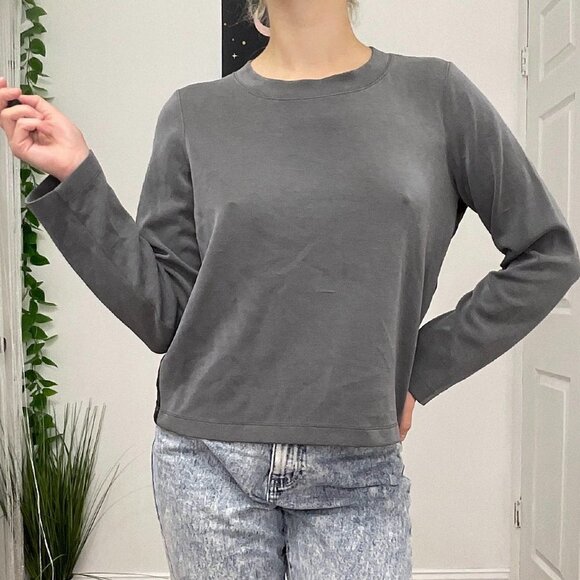 Club Monaco Crew Neck Basic T-Shirt Top Long Sleeve Size M Gray - Picture 1 of 3